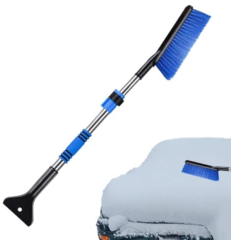 Snow Brush with Squeegee - Car Windshield Ice Scraper, Ice Scraper, Snow Removal Tool | Portable Ice Scraper, Long Handled Car Wash Brush for Snow Removal