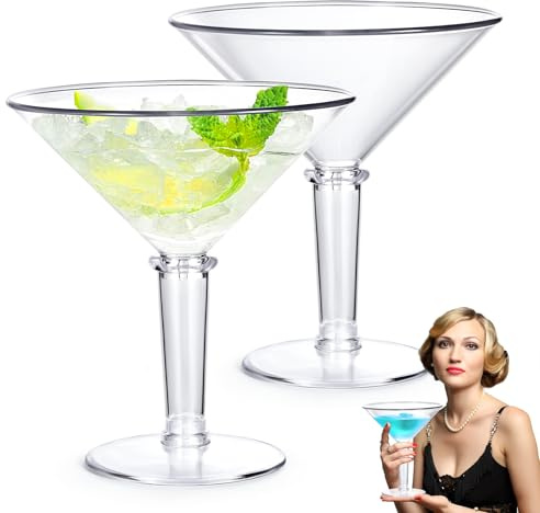 Unbreakable Giant Martini Glasses set of 2, 48 oz Plastic Cocktail Glasses, Jumbo, Reusable, BPA Free, Detachable, Perfect for Picnic, Beach & Patio Party, Appetizers, Birthday, Wedding and All Events