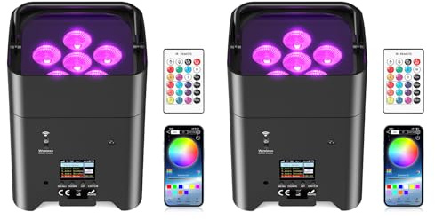 Glowingstage LED Par Akku, 2 X 108W 6 in 1 RGBWA+UV Bühnenlicht mit 9600mAh | APP Kontrolle, LED Strahler Akku mit DMX und Fernbedienung für Party, Club, Bar, Halloween, Weihnachten