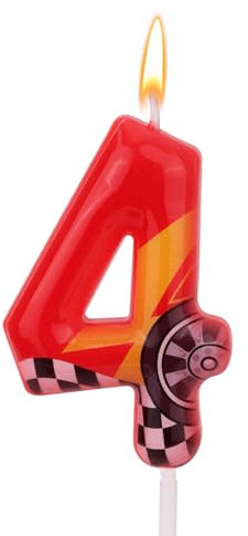 Racing Cars Themed Birthday Candle, Red Racing Car Lightning Number Candle Perfect Cake Toppers and Birthday Anniversary and Theme Party Decoration Supplies(Number 4)