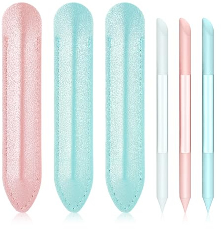 TIESOME 3 Stück Nagelhautschieber Aus Glas, Doppelseitiges Nagelhautentferner Werkzeug Mit Lederetui Präzisions Feilen Manikürestab Für Zuhause Salon Und Reisen(weiß, rosa, grün)