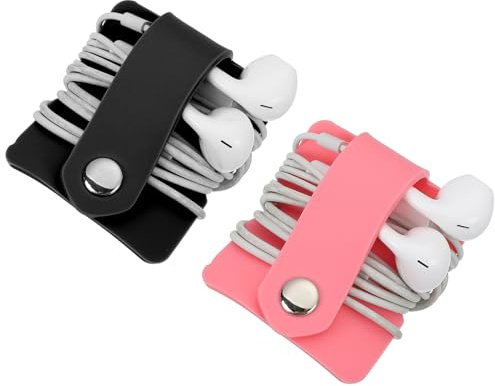sourcing map 2pcs Earbuds Holder Case, Earphone Wrap Headphone Case Cord Manager Cable Organizer Winder, Black, Pink