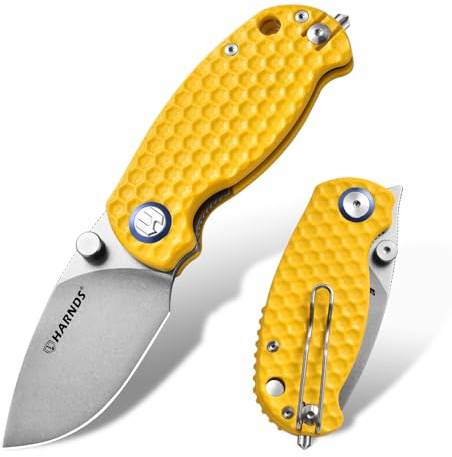 Harnds Bee Front Flipper Pocket Folding Knife with D2 Steel Blade and G10 Handle Advanced EDC Knife, Suitable for Outdoor Survival Camping and Hiking (Black Satin) (Yellow)