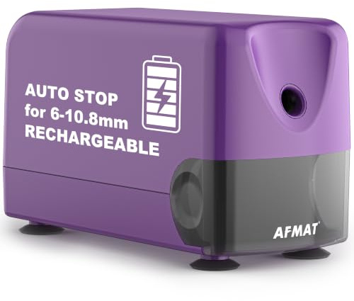 AFMAT Sacapuntas eléctrico de alto rendimiento, auto-stop, recargable, con recipiente para lápices de 6-11 mm, punta rápida en 2 segundos, 10.000 puntas, color púrpura