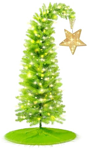 KPCB Tech Weihnachtsbaum 180 cm mit Stern Spitze und Decke, Biegbarer Künstlicher Weihnachts Baum mit Beleuchtung, Verspielter Christbaum mit 150 LEDs für Innen und Außen