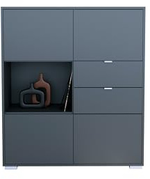 Vladon Highboard Milano, Sideboard mit 4 Türen und 2 Schubladen Anthrazit matt, Made in Germany, Korpus Anthrazit matt (103 x 118x 37 cm)