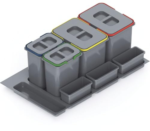REJS Sistema per Raccolta Differenziata Cucina per Mobile da 90 cm a 4 Scomparti 80,3x49x30 cm (2x 15L + 2x 7L) con Coperchio Raccoglitore da Incasso