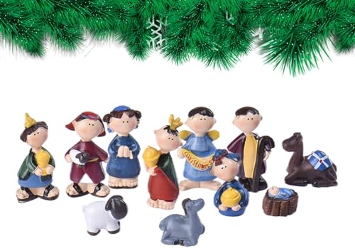 Presepe Di Natale | 11 Pezzi Set Figure Presepe In Resina Per Decorazione | Mini Figure Decorativi Giocattoli Famiglia Cristiana Da Tavolo Villaggio Giardino Albero Esterno Amici | Uso Interno