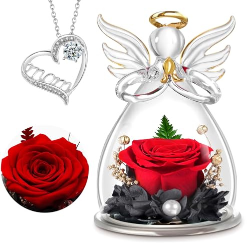 Johiux Geschenk für Mama Muttertag Engel Figur mit Halskette,Beste Mama Geschenke Infinity Rose Ewige Blume Geschenk,Weihnachten,Geburtstag