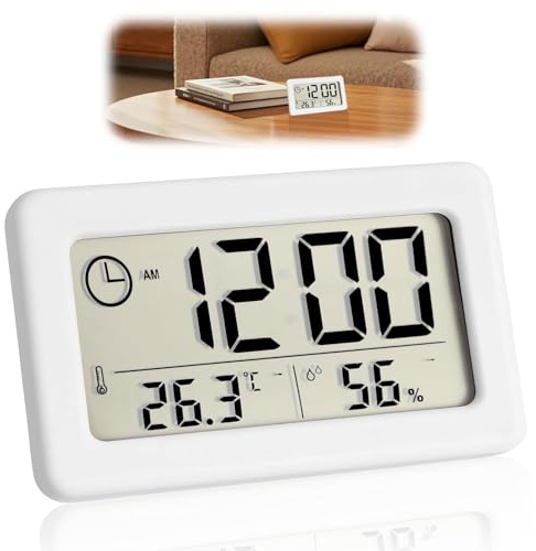 Amztour Digitaler Wecker Digital mit Temperatur und Feuchtigkeitsanzeige Elektronische Uhren mit Batteriebetrieb Digitale Uhr als Tischuhr und Wanduhr Alarm Clock mit Multifunktionsdisplay