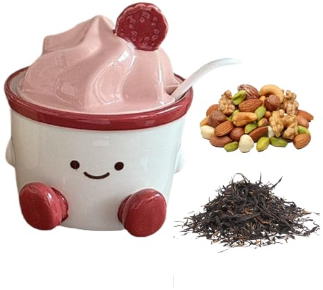 Saleros de Encimera - Tarro De Cerámica Con Diseño De Dibujos Animados Lindo, Tapa Y Cuchara,Salero De Cerámica | Para Hogar, Cocina, Horneado, Comedor, Picnic, Exterior, Campamento Y Condimentos