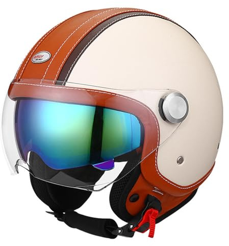 Caschi Da Moto Jet E Demi-Jet Con Visiera Aperto Casco Retrò Moto 3/4 Per Adulti Uomini Donne Cascos Mezzo Scodella Per Scooter Cruiser Omologato DOTECE Caschi Cromwell C,XXL:63-64CM