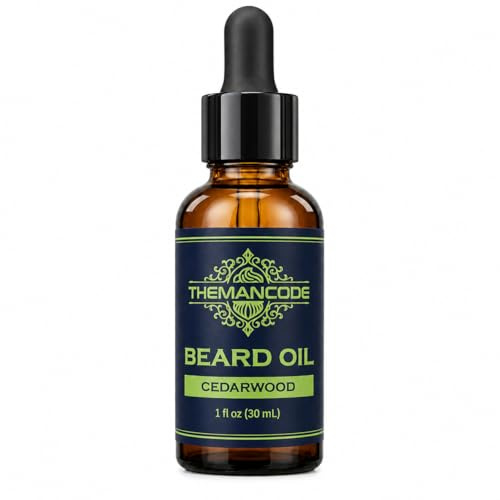 THEMANCODE Skäggolja för män, ceder, skäggbalsam med naturliga jojoba och druvfröoljor, mjuknar, stärker och återfuktar, fars dag presenter