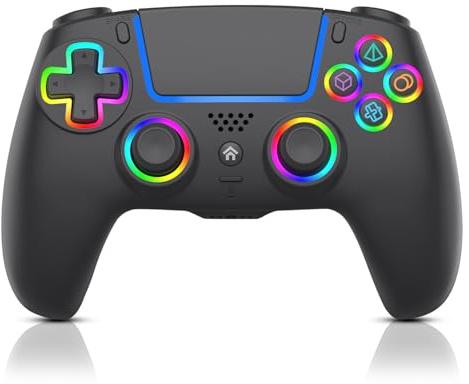 SWCTIM PS5 Controller Wireless,Compatible with PS5 Pro/Slim/PC,Black | Wireless Controller with 7 Colors RGB Light,Dual Vibration, Macro/Turbo Function, 3.5mm Audio Jack, 6-Axis Motion