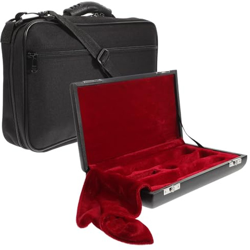 Oboen Tragebox 1 Satz Schwarz mit Internem Fächersystem | Holz, Pu und Metall, Canvas Tasche Inklusive, zur Aufbewahrung und Transport