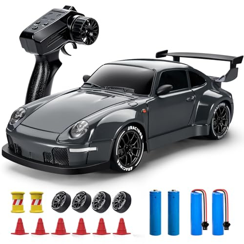 HANNVIW RC Drift Car, 1:24 25KM/H Remote Control Car for Kids, Full Proportional Throttle 4WD Drift RC Cars with Lights, Extra Tires for Adults Boys, Gray