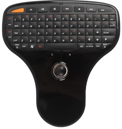 Teron Mini clavier sans fil avec Trackball 2,4 G USB Multimédia Combo N5901 QWERTY Palm Size Télécommande pour TV PC Windows Android Noir