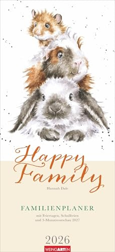 Happy Family Familienplaner 2026: Großer Terminkalender mit 5 Spalten für Familien. Schöner Familien-Wandkalender 2026 mit süßen Tier-Illustrationen. 22 x 48 cm. (Familienplaner Weingarten)
