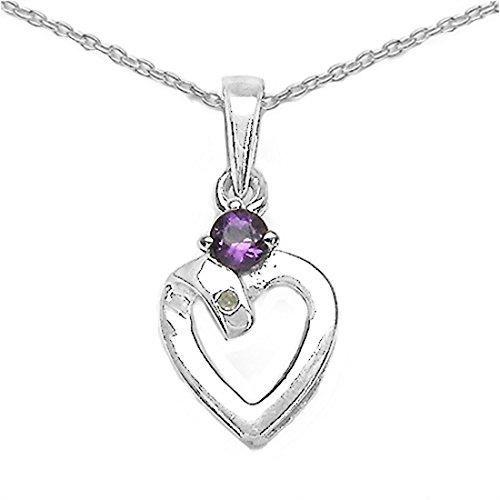 Schmuck-Schmidt-Collier mit Diamant/Amethyst/Herz-Anhänger Rhodiniert