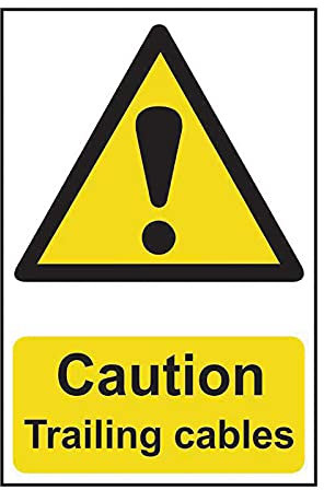 ‘Caution Trailing Cables’ Sign, Self-Adhesive Semi-Rigid PVC (200mm x 300mm)