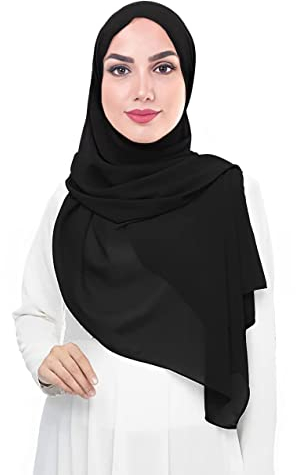Lina & Lily Damen Muslim Premium Chiffon Hijab Kopftuch Schal aus Leicht Stoff (Schwarz)