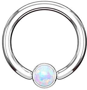beyoutifulthings Ring eingefasster Opal Brustwarzen-Piercing Intim-Piercing Brust-Piercing Edelstahl Silber Ring 1,2mm/1,6mm 8mm/10mm viele Farben