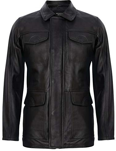Veste Parker Trench Homme Classique Noir Véritable Cuir Véritable Parker 4XL