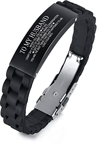 PJ JEWELLERY To my Husband Silicone Wristband Love Quote Engraved Bracelets for him Gift from Wife Lover, Birthday Christmas Valentine's Day Gift