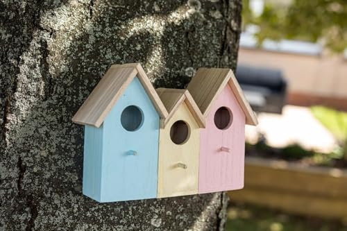 garden mile® 3-in-1-Vogelhäuschen aus Holz, mit Hintertüren für einfache Reinigung, Raubtiersicher für kleine Vögel, Spatzen, Meisen, Rotkehlchen (3-in-1-Vogel-Nistkasten)