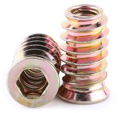 Écrous d'insertion 20pcs, écrou en bois à douille hexagonale en acier au carbone fileté pour meubles en bois(M6 * 20mm)