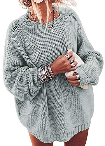 Ugerlov Women's Oversized Sweaters Batwing Sleeve Mock Neck Jumper Tops Chunky Knit Pullover Sweater (Gray, L/XL)