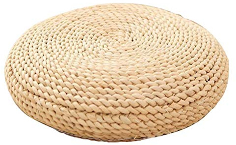 WBTY Coussin de méditation, coussin de sol tatami japonais, coussin de siège naturel, coussin de paille tissée, pouf rond, coussin de siège de yoga, tapis de sol tricoté pour décoration de jardin,