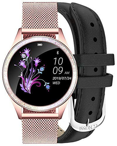 Gino Rossi Smartwatch, fitnessarmband, armbandsur smart klocka med stegräknare, pulsmätare, stoppur för kvinnor, sportklocka för iOS Android + extra armband