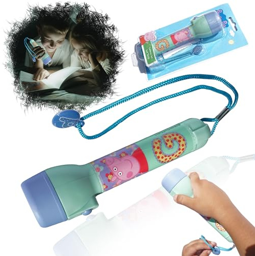 HOVUK Peppa-Pig Lampe torche LED pour enfants - Grande lampe en plastique pour les nuits d'été, voyages et cadeaux de plein air 3+