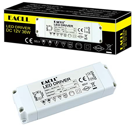 EACLL LED Trafo AC 240V zu DC 12V 3A(3000mA) 36W Transformator, 1er-Pack. Für drive Weniger als 36W MR11 G4 MR16 GU5.3 Birnen Lichtstreifen, Lampen Adapter Treiber Netzteil