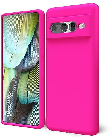 Oakxco for Google Pixel 7 Pro Phone Case Liquid Silicone, Fluorescent Bright Solid Color, Cute Thin Slim Soft Rubber TPU Plain Smooth Gel Matte Protective Cover for Women Girl Bumper, Fuchsia Hot Pink