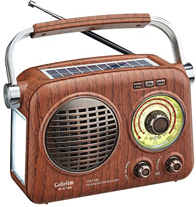 Gelielim Portable Radio Battery Powered, AM FM Shortwave Radio, Retro Bluetooth Radios, Rechargeable Battery/Solar Powered Radio, Excellent Reception for Outdoor & Indoor & Emergencies