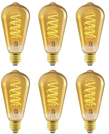 Amazon Basics Lot de 6 ampoules LED E27, vintage, verre ambré rétro de style antique, ST64, 4 W (équivalent à 25 W), lumière ultra chaude 1800 K pour la décoration
