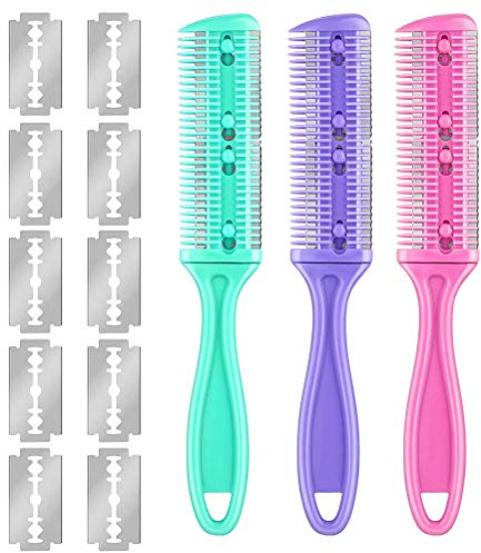 Kit de Peine para Adelgazar el Cabello de 3 Piezas, Peines para Afeitar el Cabello, Peine para Recortar el Cabello - Diseño de Doble Cara (Colores variados)