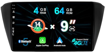 MISONDA Doppel-DIN Android 14 Autoradio für Skoda Fabia 3 (2015–2019), DSP + Carplay, unterstützt DAB + WLAN, BT, GPS, AUX, MirrorLink, WiFi, RDS – 4G + 64G