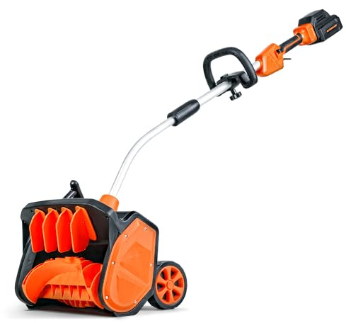 SuperHandy Spazzaneve elettrico 48V–2Ah, angolo regolabile, larghezza 43 cm, altezza 14,5 cm, getto 7 m, lama dentata curva, ruote portatili, facile da manovrare, impugnatura ergonomica