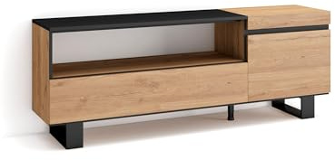Skraut Home | TV-Schrank, Lowboard | für Wohnzimmer und Esszimmer | 150x57x35cm | Für TV-Geräte bis zu 65 | Industriedesign | Moderner Stil | Eiche Schwarz