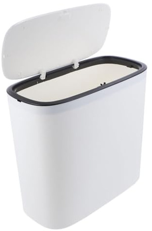 Alipis Slim Garbage can 2.6 Gallon 10L White Plastic Waste Bin with Press Top Lid for Kitchen Bathroom Bedroom Office Compact Narrow Trash Basket