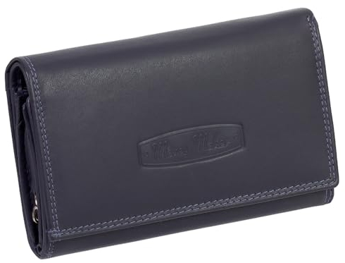 Ledershop24 RFID Damen Leder Geldbörse Portemonnaie Geldbeutel - Geschenkset + exklusiven Schlüsselanhänger - Lang Dunkelblau Leder