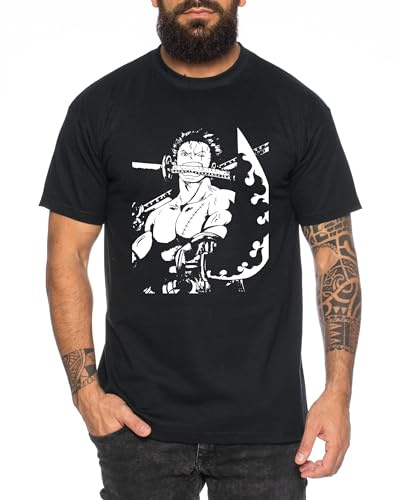 Zoro Sword - T-Shirt Homme Chapeau de Paille Luffy Zoro One Monkey D. Pirate Ace Piece Goku Anime Ruffy, Taille:S, Couleur:Noir