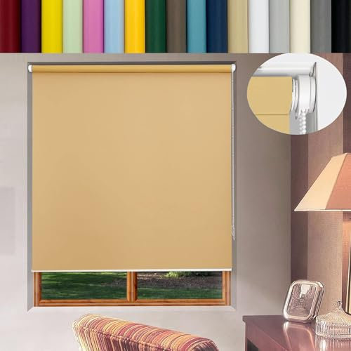 Klemmfix ohne Bohren Rollos 35 x 100 cm Maßgeschneiderte Größe, Sonnenschutz Seitenzugrollo Verdunkelung Rollos mit Klemmträger, für Fenster und balkontür, Taupe