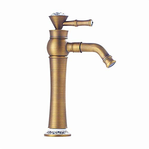 RajoNN Basin Antique Bathroom Sink Copper Hot Water Mixer Ceramic Crystal Washbasin Single Handle Double-Band Crystal