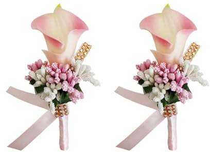 Wisafory 2 Stück Hochzeit Boutonniere Calla Lily Ansteckblume mit Sicherheitsnadel Künstliche Blumen Brosche Handarbeit Corsage Knopfloch Blume Hochzeitsanstecker für Bräutigam Braut Rosa