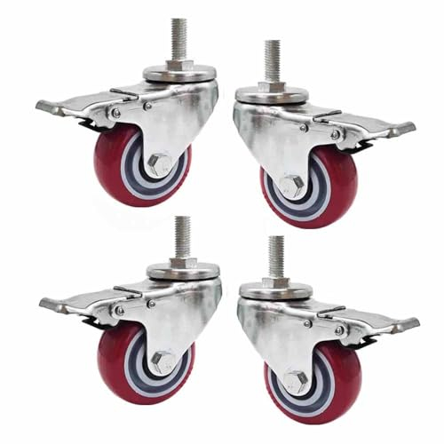 ZYBOWAYL 75/100/125mm Polyurethan Rollen, Leise Möbelrollen M20*60mm Gewinderad, Schwerlast Transportrollen, Bremsrollen mit Verriegelung, 4 Stück (Color : 5/125mm)