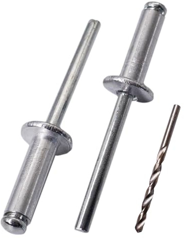 SKIR'CO (100 Stück) Aluminium Blindnieten 6,0 x 20 mm, Stahldorn, Popnieten, Kuppelkopf, DIN 7337 Nieten, Bohrer inklusive